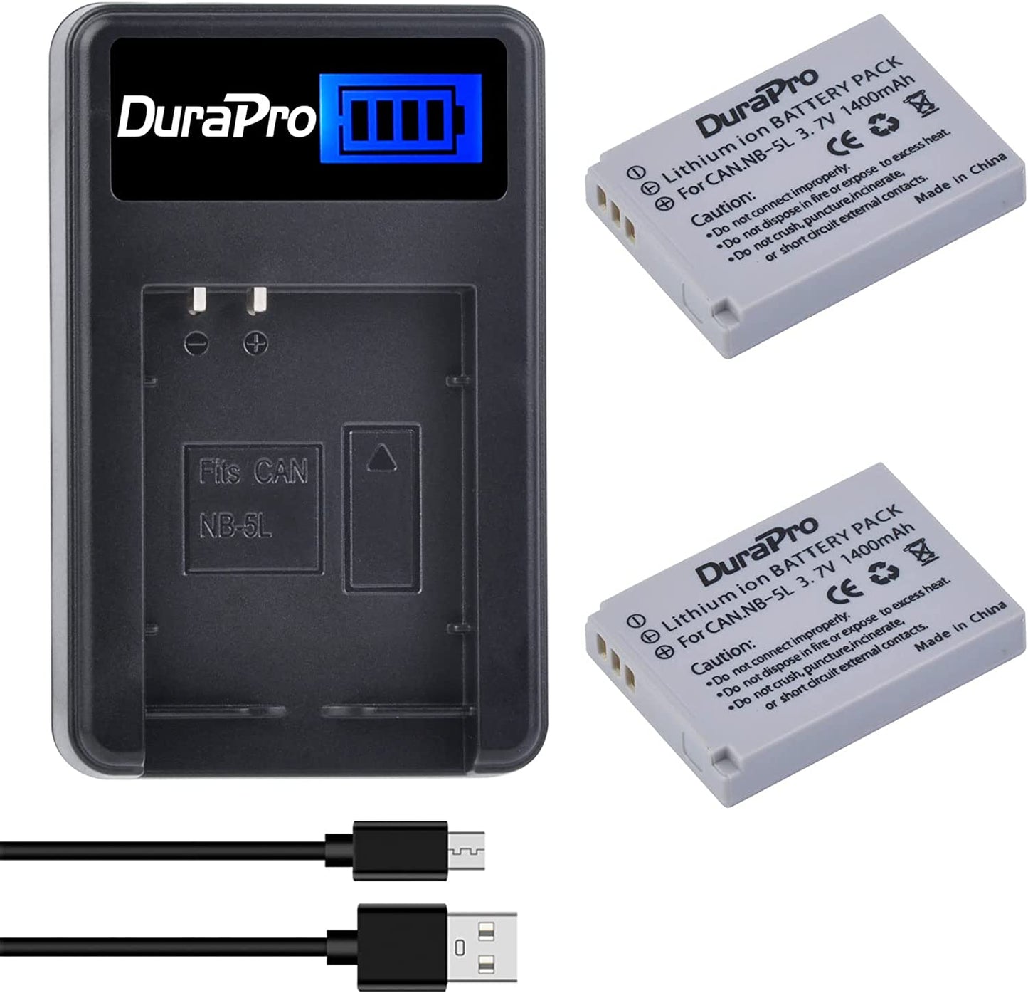 Set de 2 acumulatori NB-5L 1400 mAh cu incarcator cu display LCD pentru Canon NB-5L si Canon PowerShot SX230, SX220, S100, S110, SD700 is, SD790 is, SD800 is, SD850 is, SD870 is