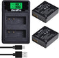 Set de 2 acumulatori DMW-BLE9 1200 mAh cu incarcator dublu cu ecran LCD si 3 moduri de incarcare Micro USB, USB C si USB incorporat, pentru Panasonic DMW-BLG10E Lumix DC TZ202 GX9 DC-LX100 II TZ101 TZ91 TZ81 GF6 GX7 GX80 LX100