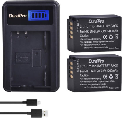 Set de 2 acumulatori EN-EL20 1200 mAh cu incarcator cu display LCD pentru Nikon EN-EL20, EN-EL20a, Nikon Coolpix P1000, Nikon 1 J1/1 J2/1 J3/1 S1/1 V3