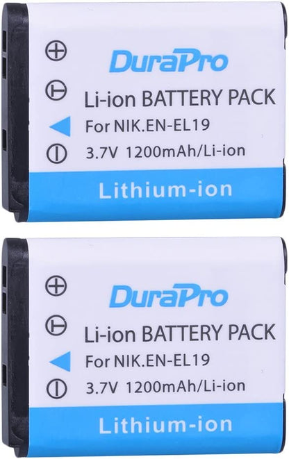 Set de 2 acumulatori EN-EL19 1200 mAh cu incarcator cu display LCD pentru Nikon Coolpix S2600 S2700 S3100 S3500 S4100 S4150 S4400 S5200 S6400 S6900