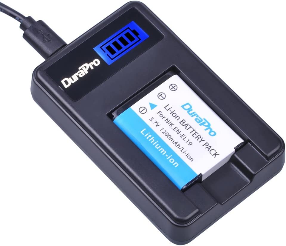 Set de 2 acumulatori EN-EL19 1200 mAh cu incarcator cu display LCD pentru Nikon Coolpix S2600 S2700 S3100 S3500 S4100 S4150 S4400 S5200 S6400 S6900