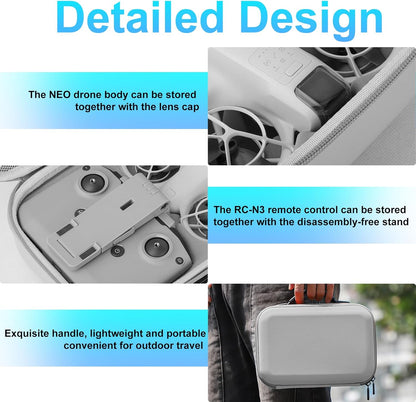 Husa de protectie pentru drona DJI Neo si controler RC-N3, geanta impermeabila portabila 26.6 x 19.1 cm, rezistenta la socuri, cu maner anti-alunecare, gri