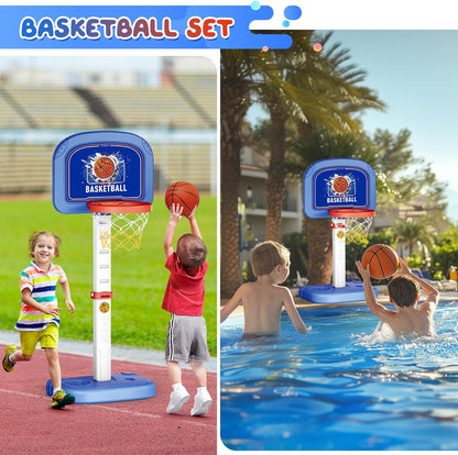 Set cos de baschet si baseball pentru copii 2 in 1 cu bata, baza de lansare, pompa, mingi, suport cu inaltime reglabila, baza stabila, pentru interior si interior, multifunctional