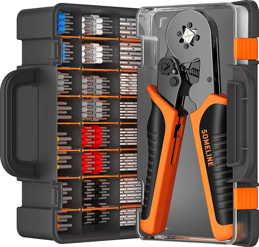 Set cleste sertizare pini conectori cu 1350 terminale conductori 0,5-10 mm², 24 de tipuri, profesional, cu cutie de depozitare si transport