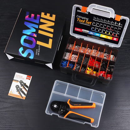 Set cleste sertizare pini conectori cu 1350 terminale conductori 0,5-10 mm², 24 de tipuri, profesional, cu cutie de depozitare si transport