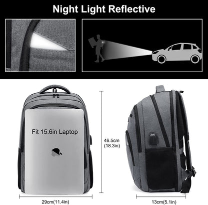 Ghiozdan laptop, rucsac rezistent la apa cu 4 compartimente, 15,6 inch, cu port USB si mufa jack extern, buzunare laterale, bretele captusite, pentru laptop, tableta, dosar