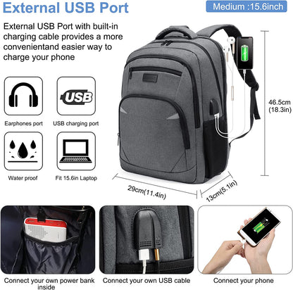 Ghiozdan laptop, rucsac rezistent la apa cu 4 compartimente, 15,6 inch, cu port USB si mufa jack extern, buzunare laterale, bretele captusite, pentru laptop, tableta, dosar