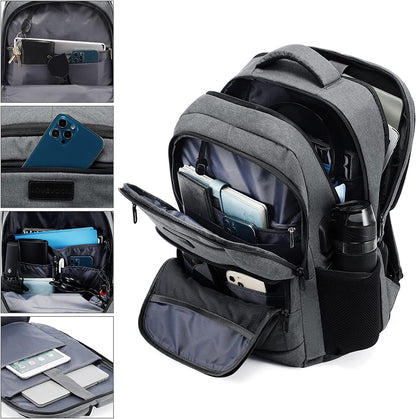 Ghiozdan laptop, rucsac rezistent la apa cu 4 compartimente, 15,6 inch, cu port USB si mufa jack extern, buzunare laterale, bretele captusite, pentru laptop, tableta, dosar