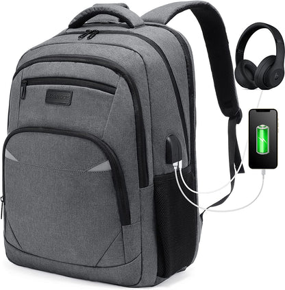 Ghiozdan laptop, rucsac rezistent la apa cu 4 compartimente, 15,6 inch, cu port USB si mufa jack extern, buzunare laterale, bretele captusite, pentru laptop, tableta, dosar