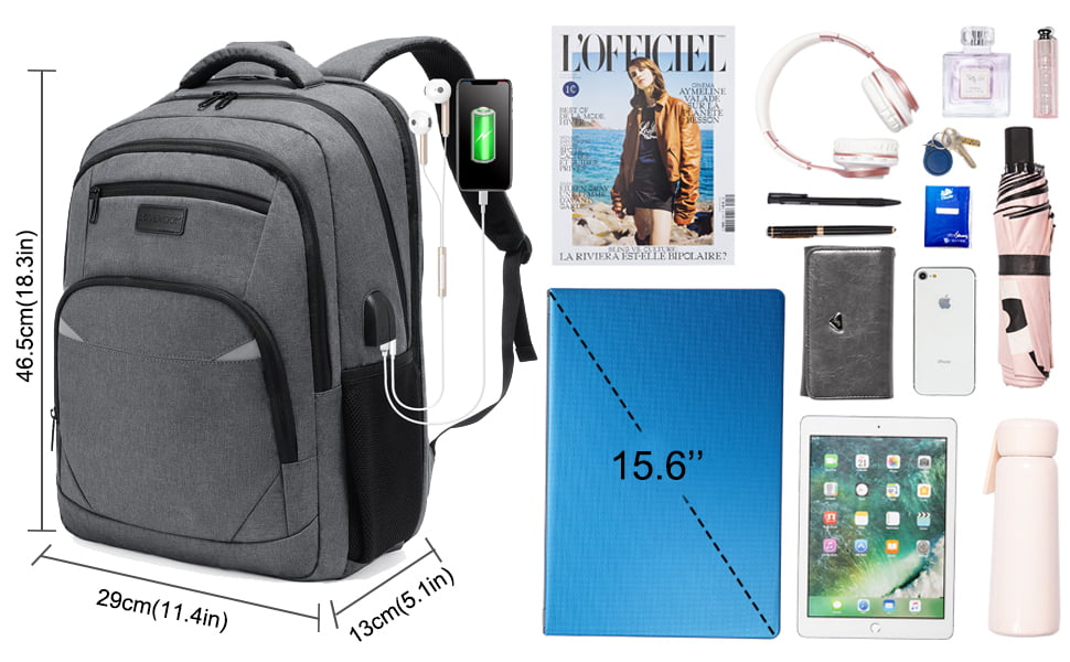 Ghiozdan laptop, rucsac rezistent la apa cu 4 compartimente, 15,6 inch, cu port USB si mufa jack extern, buzunare laterale, bretele captusite, pentru laptop, tableta, dosar