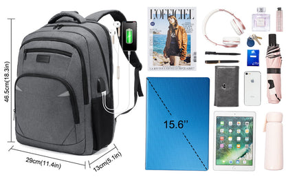 Ghiozdan laptop, rucsac rezistent la apa cu 4 compartimente, 15,6 inch, cu port USB si mufa jack extern, buzunare laterale, bretele captusite, pentru laptop, tableta, dosar