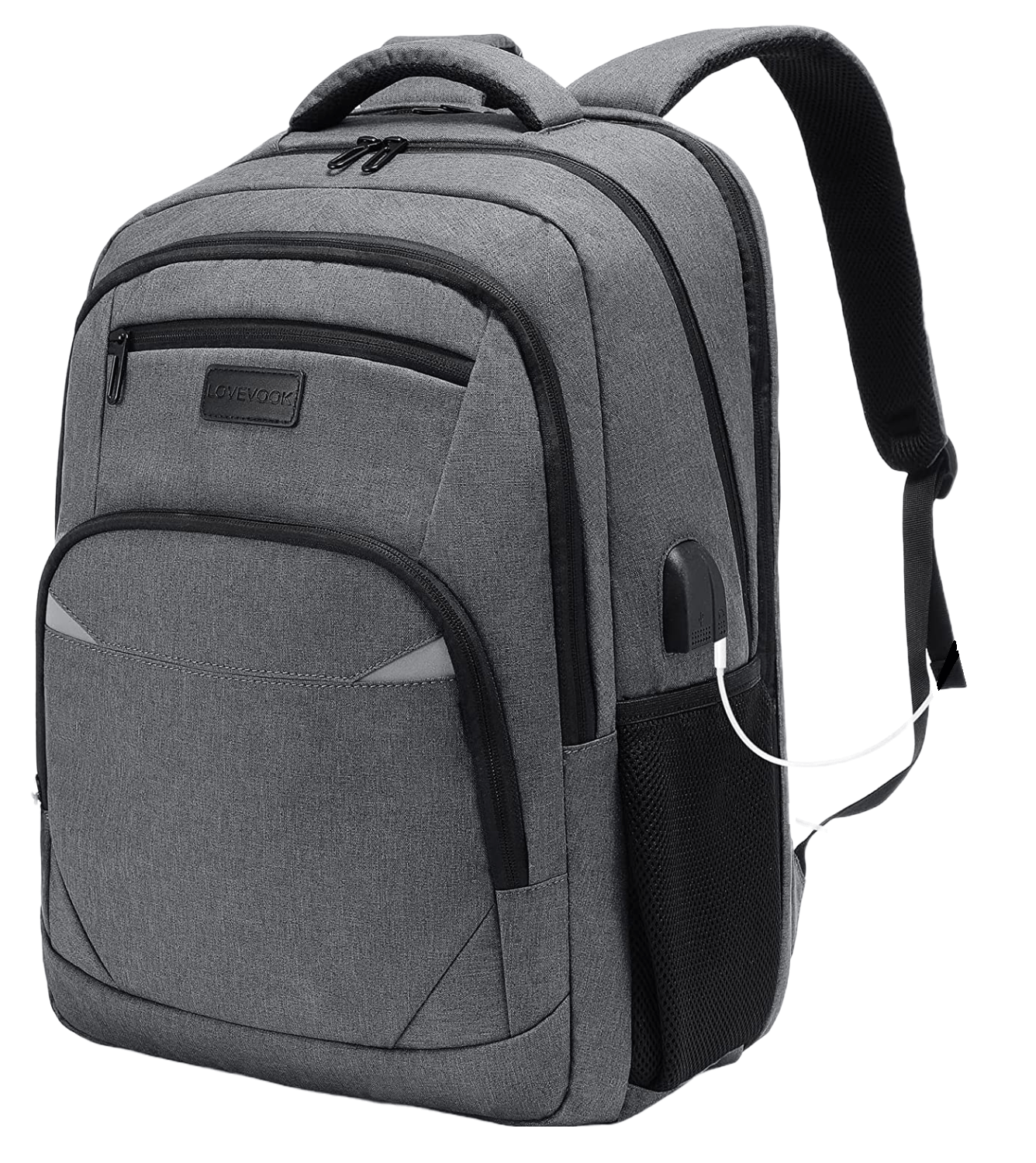 Ghiozdan laptop, rucsac rezistent la apa cu 4 compartimente, 15,6 inch, cu port USB si mufa jack extern, buzunare laterale, bretele captusite, pentru laptop, tableta, dosar