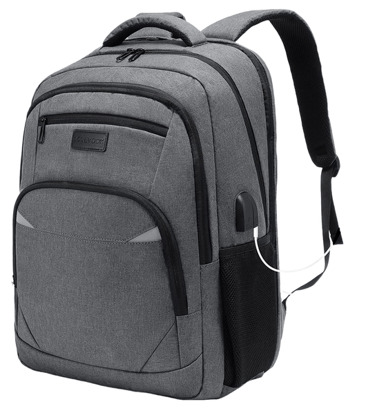 Ghiozdan laptop, rucsac rezistent la apa cu 4 compartimente, 15,6 inch, cu port USB si mufa jack extern, buzunare laterale, bretele captusite, pentru laptop, tableta, dosar