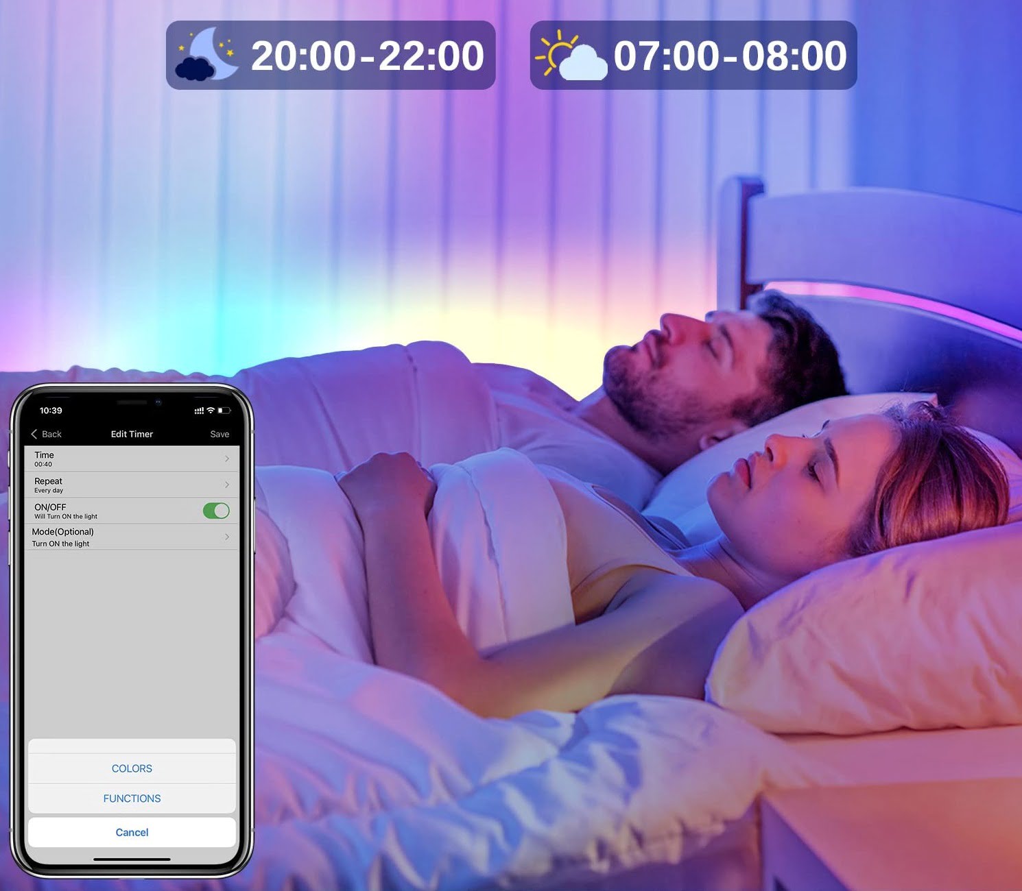 Banda LED RGBIC 10 metri, Bluetooth, control prin aplicatie smartphone si telecomanda, sincronizare muzica, mod personalizare, functie temporizare
