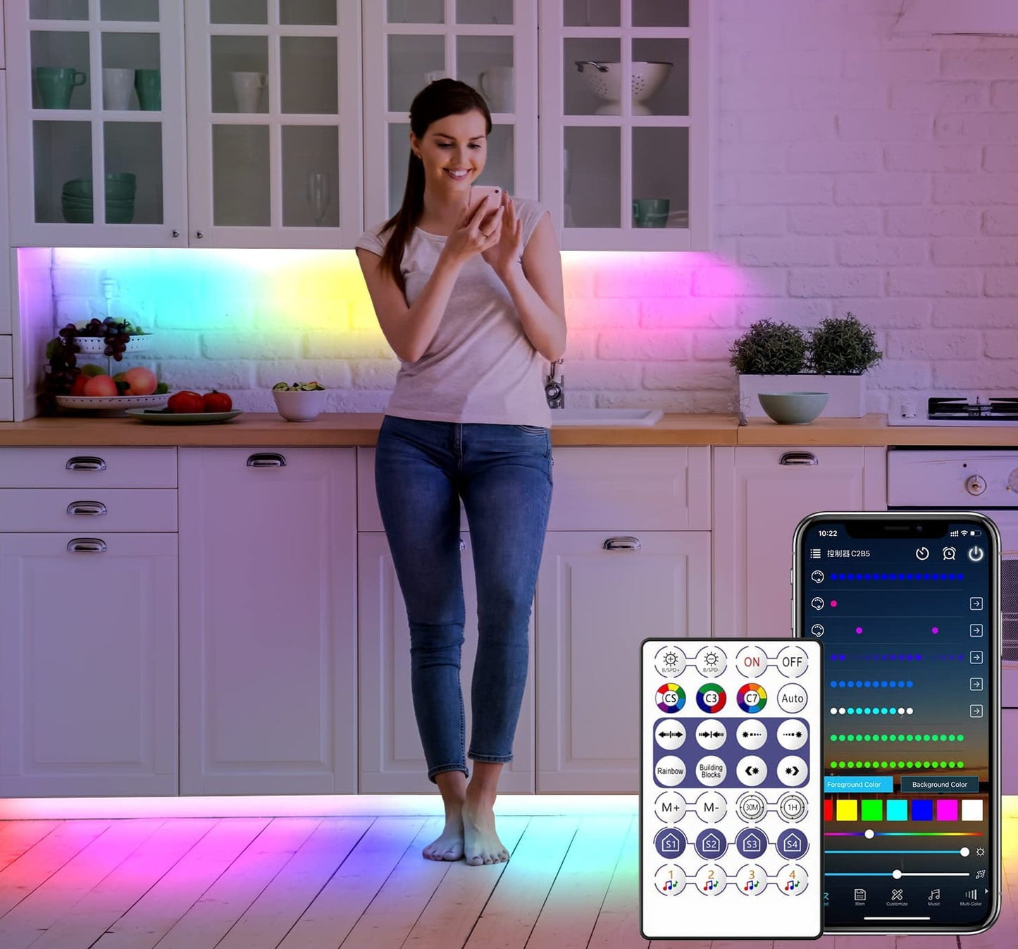 Banda LED RGBIC 10 metri, Bluetooth, control prin aplicatie smartphone si telecomanda, sincronizare muzica, mod personalizare, functie temporizare