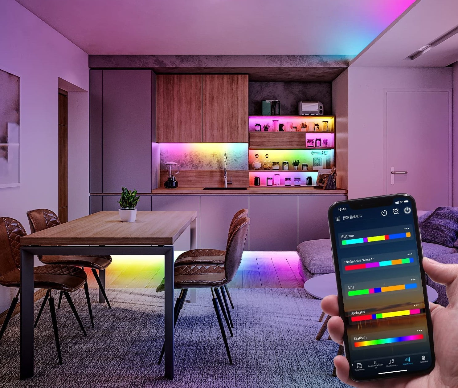 Banda LED RGBIC 10 metri, Bluetooth, control prin aplicatie smartphone si telecomanda, sincronizare muzica, mod personalizare, functie temporizare