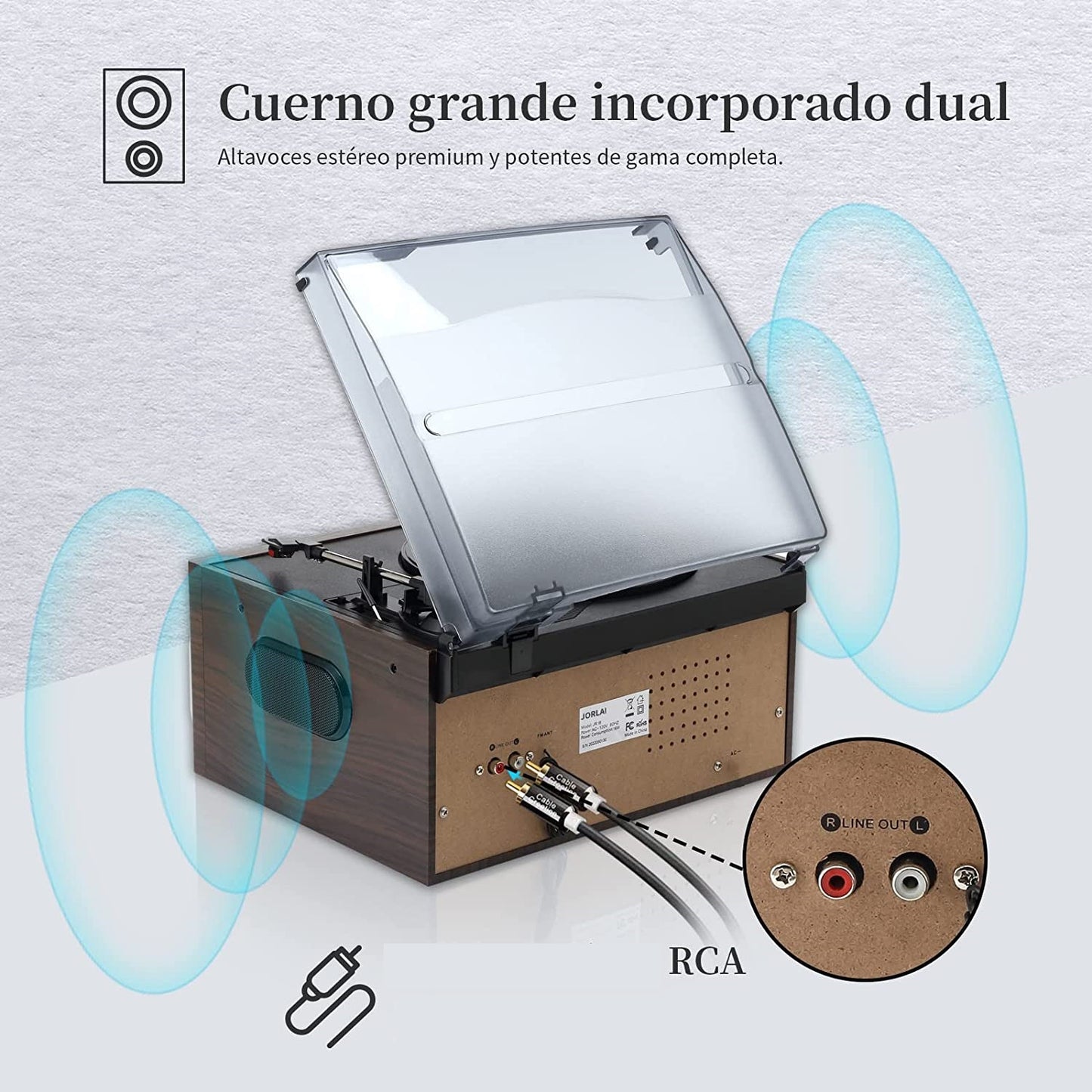 Pick-up stereo cu Bluetooth, Radio FM, Casetofon, USB, card SD, CD, Vinyl 33/45/78 RPM, 7"/10"/12", iesire RCA, difuzor incorporat, intrare AUX