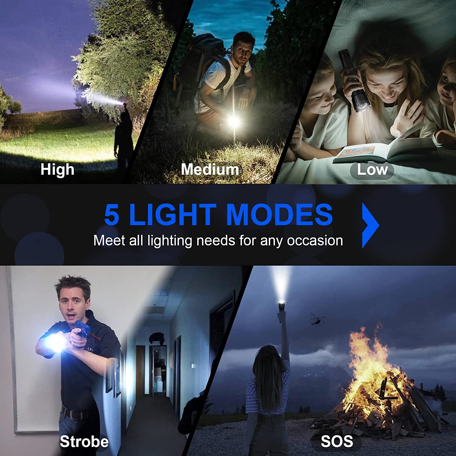Lanterna tactica profesionala LED cu 10000 lumeni, baterie 4800 mAh, functie powerbank, reincarcabila USB, 5 moduri iluminare, impermeabil IP65, din aliaj de aluminiu