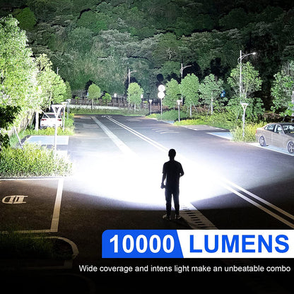 Lanterna tactica profesionala LED cu 10000 lumeni, baterie 4800 mAh, functie powerbank, reincarcabila USB, 5 moduri iluminare, impermeabil IP65, din aliaj de aluminiu