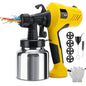 Pistol de vopsit electric 400 W, cu 4 duze de cupru 0,8/ 1,0/ 1,5/ 2,5 mm, recipient 800 ml din aluminiu, detasabil, perie si ac de curatare, pulverizator de vopsea cu supapa reglabila, model pulverizare rotund, orizontal sau vertical