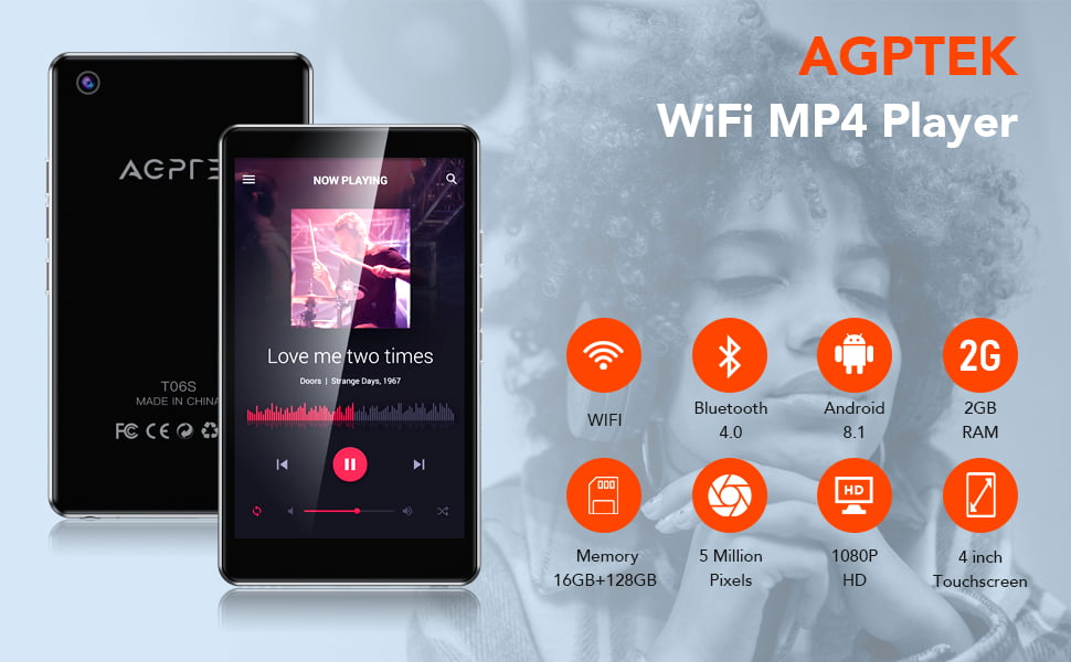 MP4 player WiFi 16 Gb cu camera de 5 megapixeli si touchscreen 4 inch, Bluetooth, cu Android, accepta aplicatii, Spotify, browser, suporta card pana la 128 GB