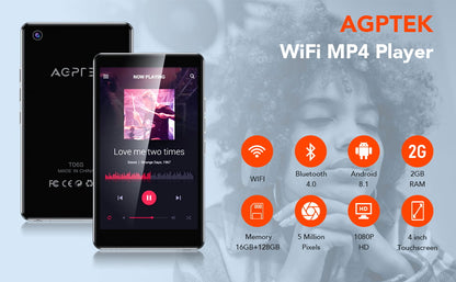 MP4 player WiFi 16 Gb cu camera de 5 megapixeli si touchscreen 4 inch, Bluetooth, cu Android, accepta aplicatii, Spotify, browser, suporta card pana la 128 GB