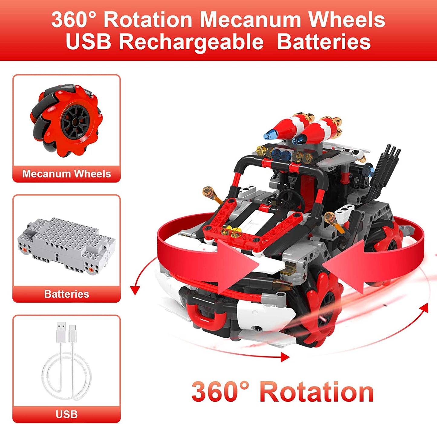 Masina RC, de construit, masinuta cu telecomanda, control prin aplicatie cu control vocal, 546 piese, rotatie  360°, setare traiectorie, programare smart, jucarie STEM, 2.4 GHz