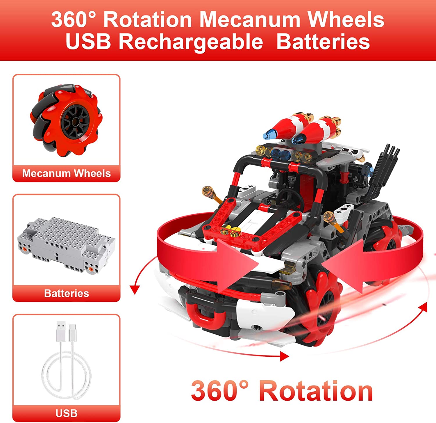 Masina RC, de construit, masinuta cu telecomanda, control prin aplicatie cu control vocal, 546 piese, rotatie  360°, setare traiectorie, programare smart, jucarie STEM, 2.4 GHz