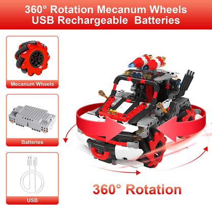 Masina RC, de construit, masinuta cu telecomanda, control prin aplicatie cu control vocal, 546 piese, rotatie  360°, setare traiectorie, programare smart, jucarie STEM, 2.4 GHz