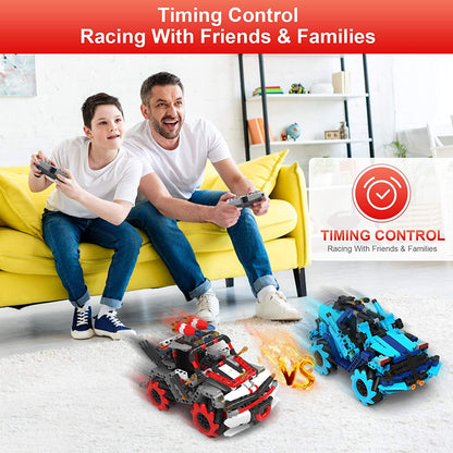 Masina RC, de construit, masinuta cu telecomanda, control prin aplicatie cu control vocal, 546 piese, rotatie  360°, setare traiectorie, programare smart, jucarie STEM, 2.4 GHz