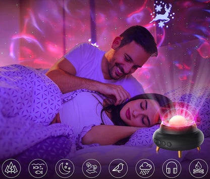 Proiector de stele LED cu difuzor Bluetooth, cu telecomanda, proiectie cerb de zapada, luminozitate reglabila, functie temporizare, 10 culori de proiectie