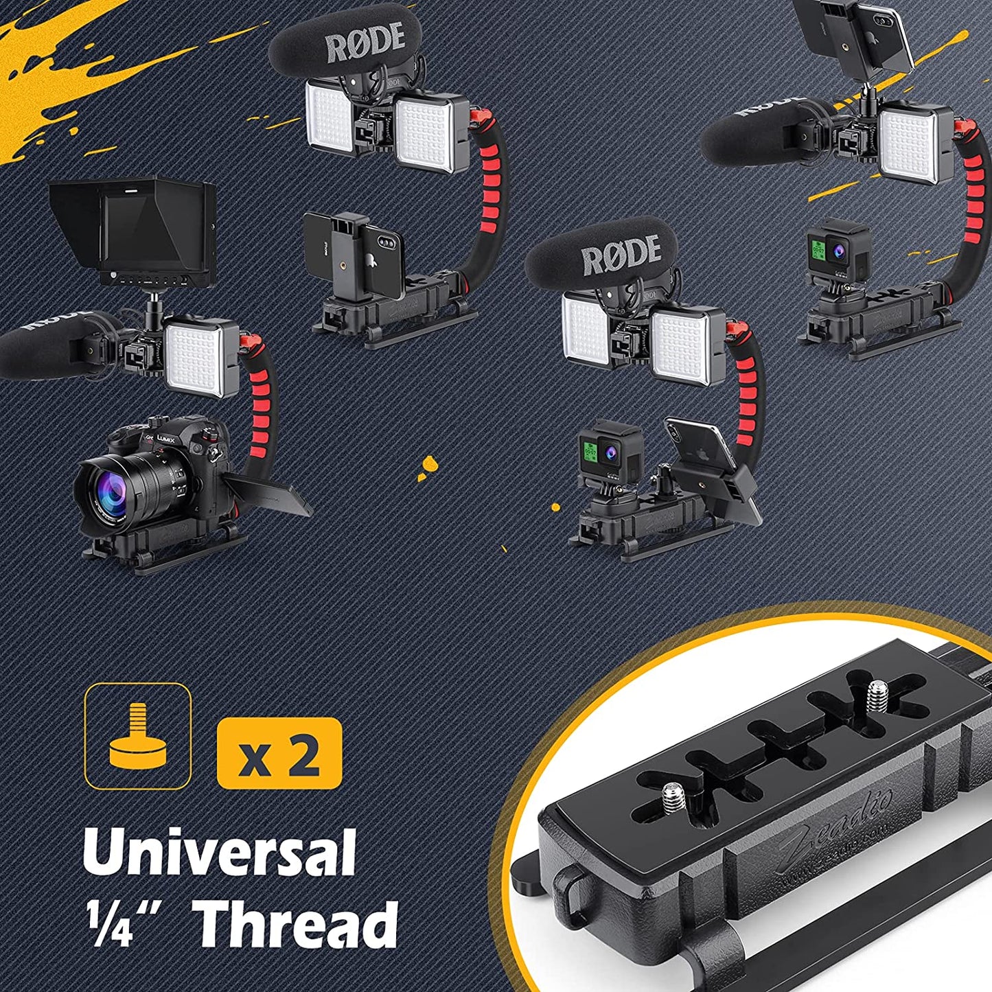 Stabilizator imagine cu cadru video rig pentru smartphone, in forma de U, multifunctional, pentru camera de actiune, DSLR, smartphone, camera video, camera foto Canon, Nikon, Sony, Panasonic, Pentax, Olympus