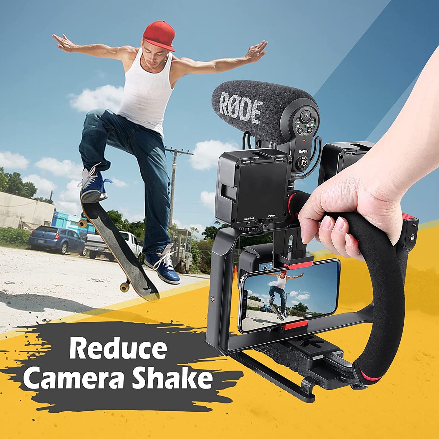 Stabilizator imagine cu cadru video rig pentru smartphone, in forma de U, multifunctional, pentru camera de actiune, DSLR, smartphone, camera video, camera foto Canon, Nikon, Sony, Panasonic, Pentax, Olympus
