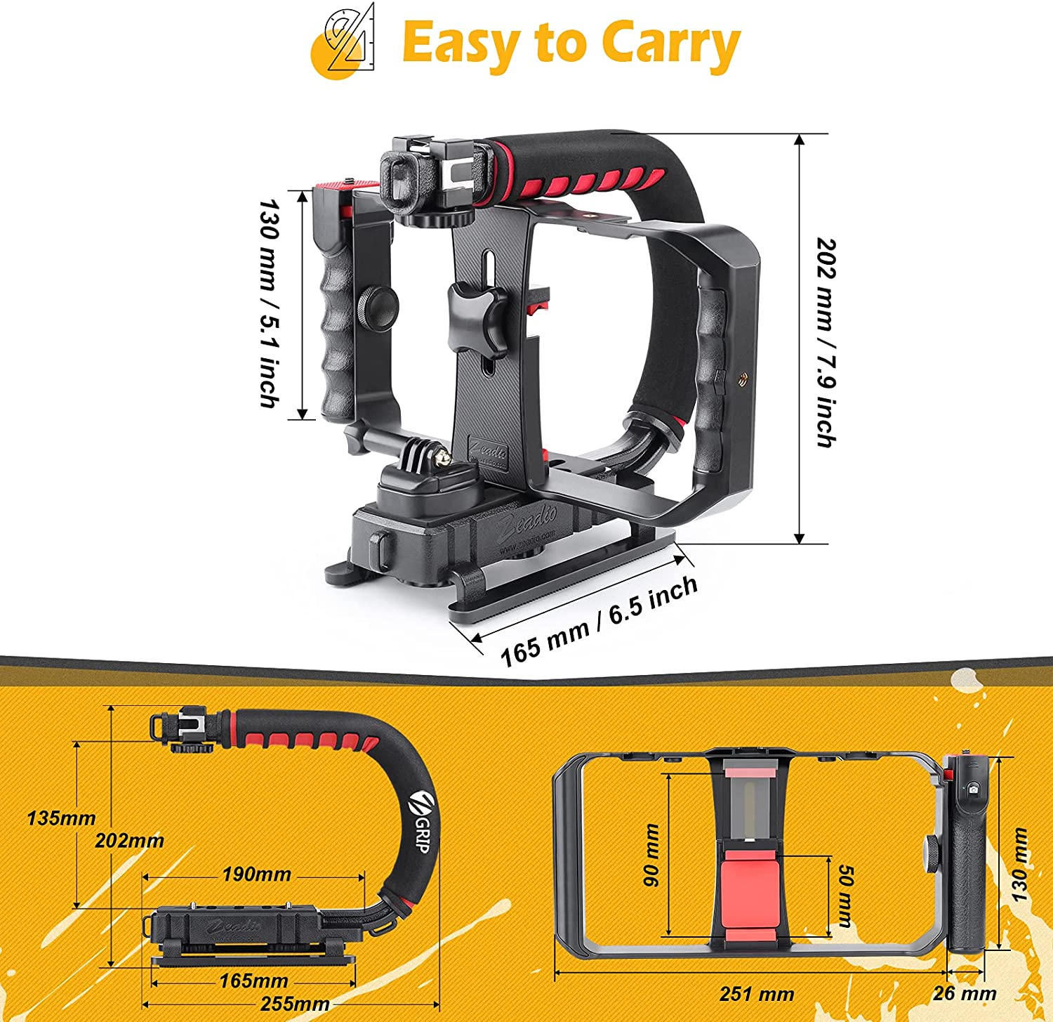 Stabilizator imagine cu cadru video rig pentru smartphone, in forma de U, multifunctional, pentru camera de actiune, DSLR, smartphone, camera video, camera foto Canon, Nikon, Sony, Panasonic, Pentax, Olympus