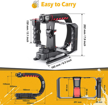 Stabilizator imagine cu cadru video rig pentru smartphone, in forma de U, multifunctional, pentru camera de actiune, DSLR, smartphone, camera video, camera foto Canon, Nikon, Sony, Panasonic, Pentax, Olympus