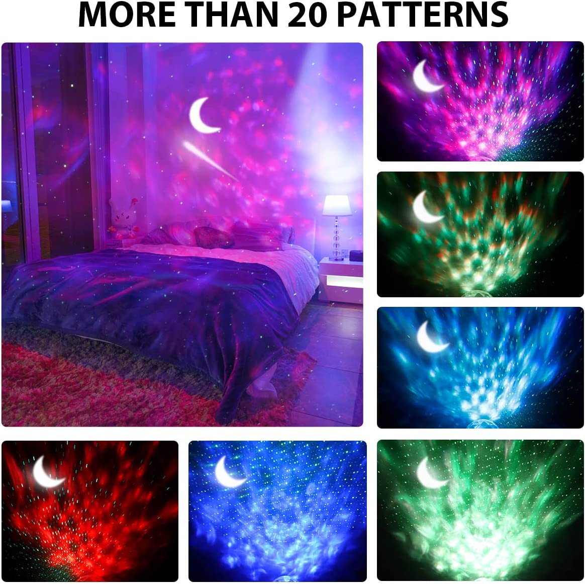 Proiector de stele LED cu difuzor Bluetooth incorporat, 20 moduri de proiectie, luminozitate reglabila, functie temporizare, port USB, lumina de noapte Galaxy Starry Sky