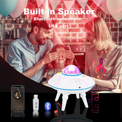 Proiector de stele LED cu difuzor Bluetooth incorporat, 20 moduri de proiectie, luminozitate reglabila, functie temporizare, port USB, lumina de noapte Galaxy Starry Sky