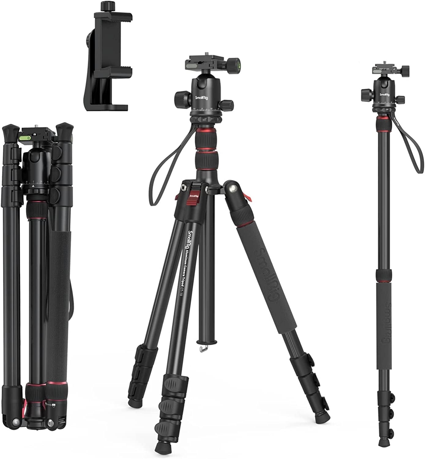 Trepied 2 in 1 monopied 59-180 cm, cu cap bila 360°, 3 suruburi mama 1/4", placa cu eliberare rapida si suport telefon, sarcina utila 15 kg, Smallrig