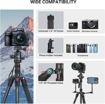 Trepied 2 in 1 monopied 59-180 cm, cu cap bila 360°, 3 suruburi mama 1/4", placa cu eliberare rapida si suport telefon, sarcina utila 15 kg, Smallrig