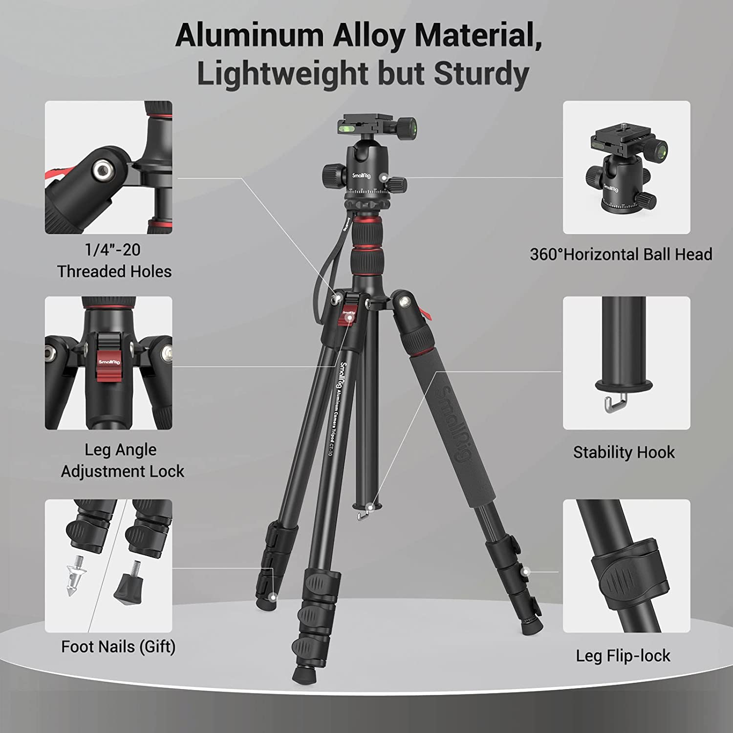 Trepied 2 in 1 monopied 59-180 cm, cu cap bila 360°, 3 suruburi mama 1/4", placa cu eliberare rapida si suport telefon, sarcina utila 15 kg, Smallrig