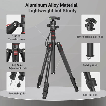 Trepied 2 in 1 monopied 59-180 cm, cu cap bila 360°, 3 suruburi mama 1/4", placa cu eliberare rapida si suport telefon, sarcina utila 15 kg, Smallrig