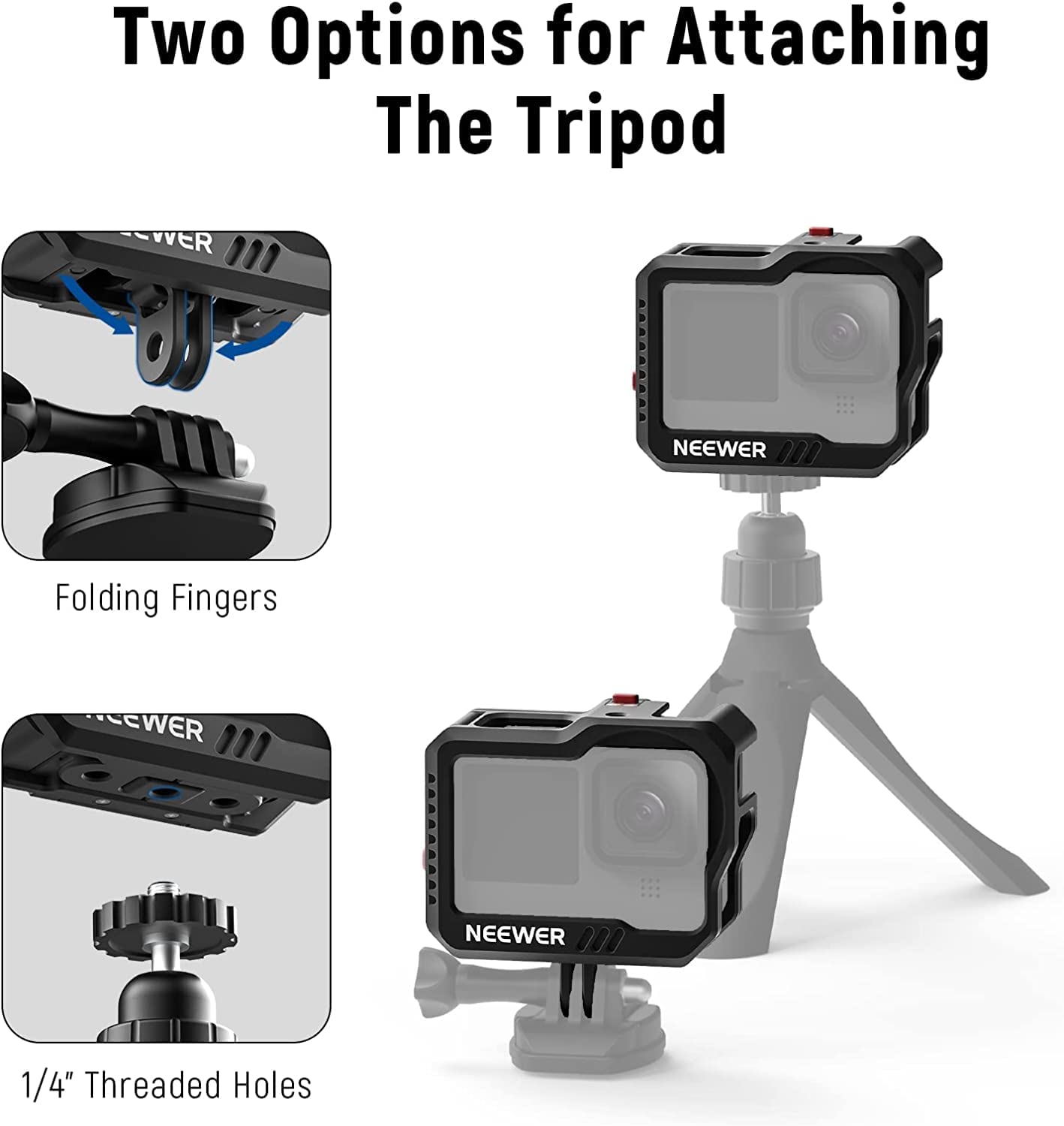 Kit video rig pentru GoPro Hero11 /Hero10 /Hero9, cage din aluminiu cu filet 1/4 inch si montura cold shoe mount, Neewer ST46