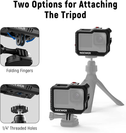 Kit video rig pentru GoPro Hero11 /Hero10 /Hero9, cage din aluminiu cu filet 1/4 inch si montura cold shoe mount, Neewer ST46