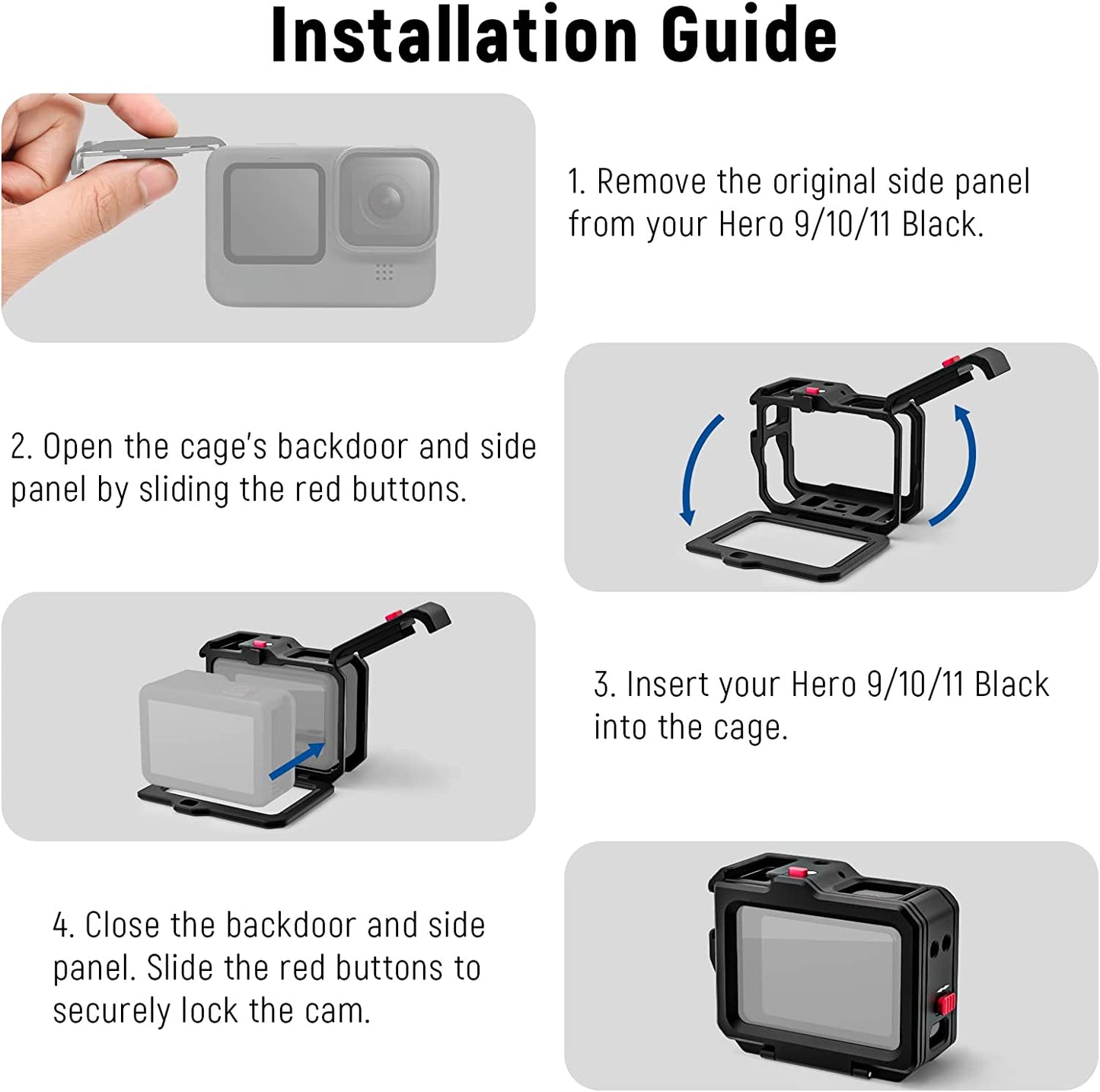 Kit video rig pentru GoPro Hero11 /Hero10 /Hero9, cage din aluminiu cu filet 1/4 inch si montura cold shoe mount, Neewer ST46