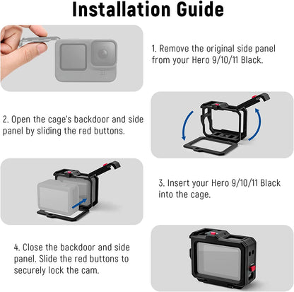 Kit video rig pentru GoPro Hero11 /Hero10 /Hero9, cage din aluminiu cu filet 1/4 inch si montura cold shoe mount, Neewer ST46