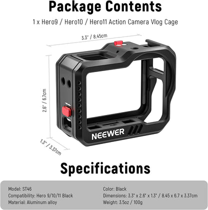 Kit video rig pentru GoPro Hero11 /Hero10 /Hero9, cage din aluminiu cu filet 1/4 inch si montura cold shoe mount, Neewer ST46