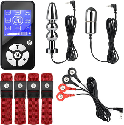 Set 2 dop anal si 4 inele penis cu electrostimulare, butt plug cu telecomanda, 8 moduri si 20 de intensitati, jucarii sexuale pentru barbati si femei