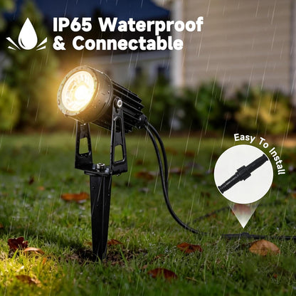 Set 6 proiectoare LED pentru gradina 3W, cablu 16.5m, transformator 24W cu senzor amurg-zori si temporizator, IP65 impermeabil, lumina alb cald 3000K, unghi 36°, cap reglabil 270°, iluminat exterior pentru alee, terasa, curte