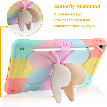 Husa compatibila cu iPad 10.2" generatia 9/8/7, 2021/2020/2019, cu suport pix, rezistenta la socuri, robusta, cu suport stil fluture, pentru copii