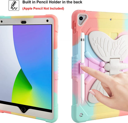 Husa compatibila cu iPad 10.2" generatia 9/8/7, 2021/2020/2019, cu suport pix, rezistenta la socuri, robusta, cu suport stil fluture, pentru copii